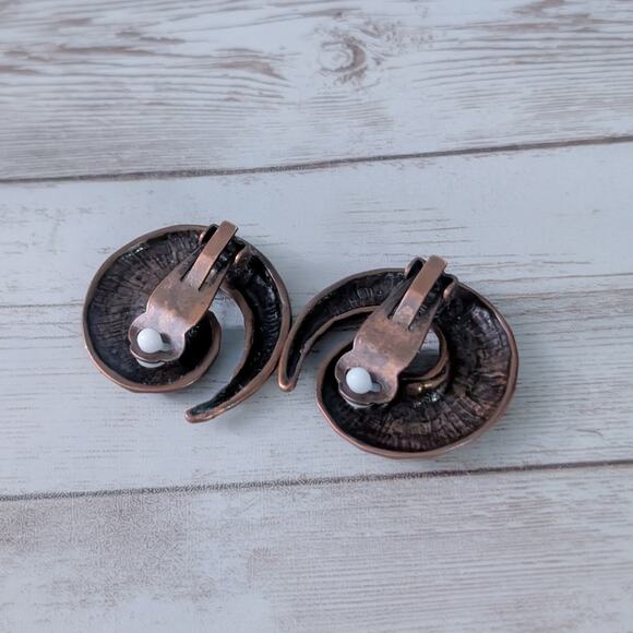 Vintage Clip On Earrings Very Large Brown Statement Metal - Picture 5 of 5